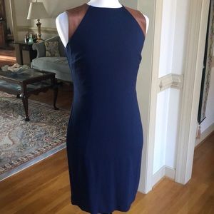 Lauren Ralph Lauren Navy Sheath Dress with Brown Shoulder Panels
